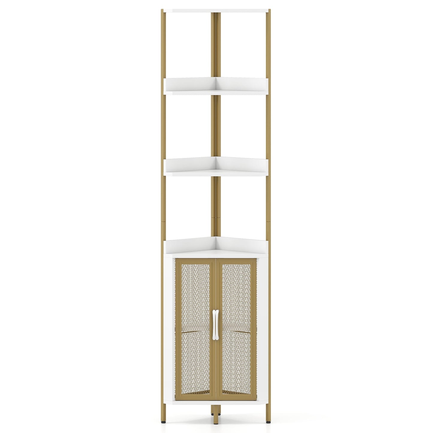6-Tier Corner Shelf 170CM Tall Corner Bookshelf with Cabinet-White