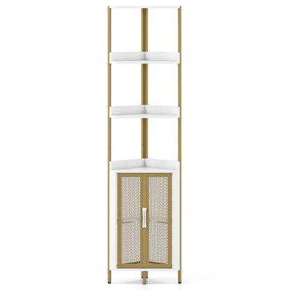 6-Tier Corner Shelf 170CM Tall Corner Bookshelf with Cabinet-White