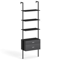 6-Tier Ladder Bookcase with 2 Drawers and Metal Frame-Black