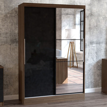 Lynx 2 Door Mirrored Sliding Wardrobe - Walnut and Black