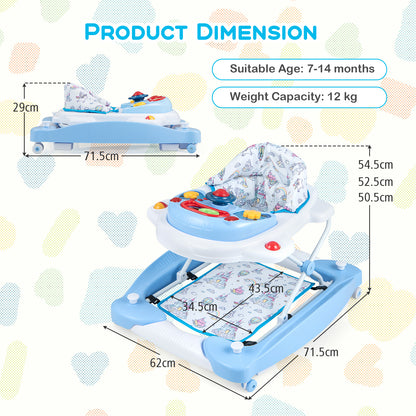 6 in 1 Adjustable Baby Walker Folding Baby Activity Center with Music Lights-Blue