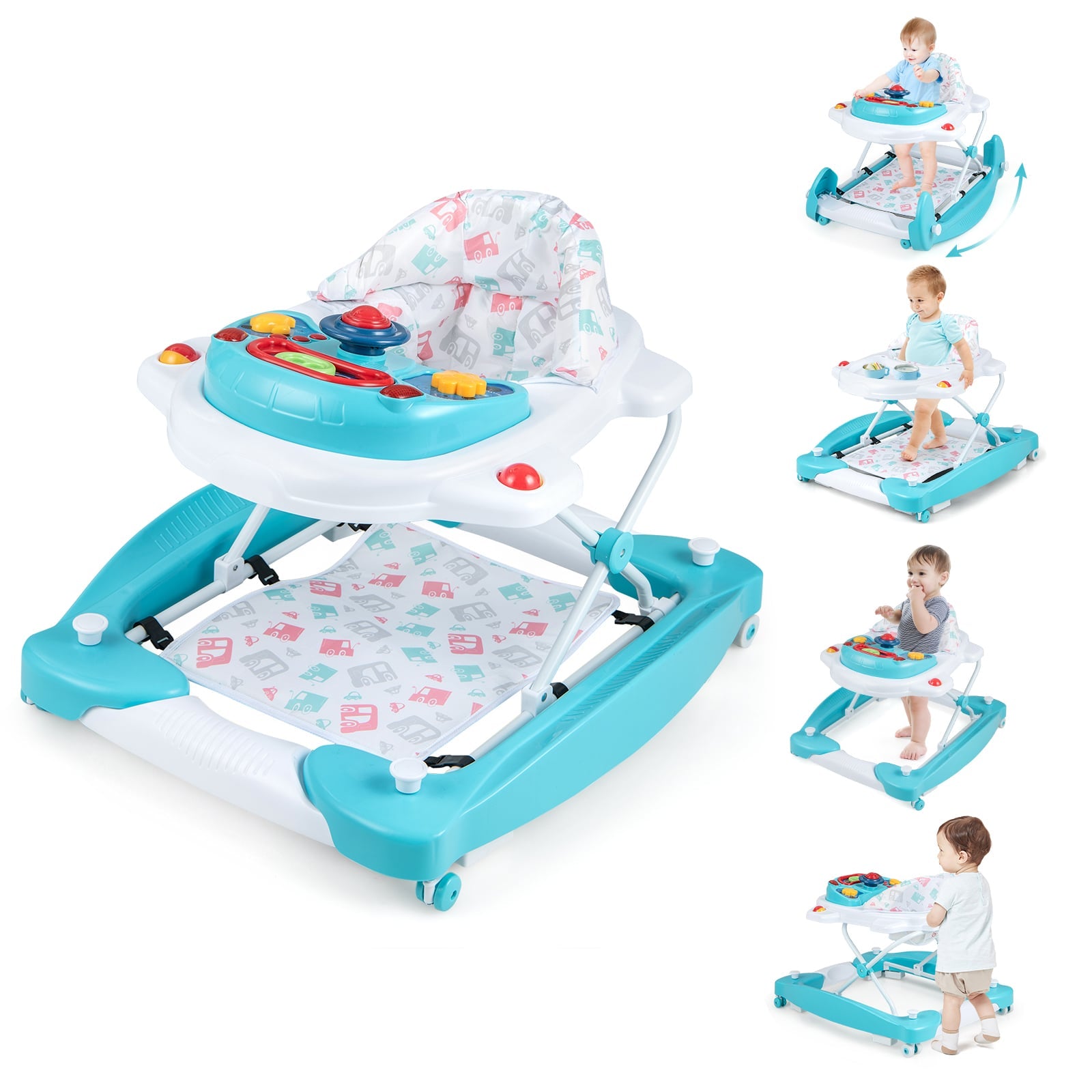 6 in 1 Adjustable Baby Walker Folding Baby Activity Center with Music Lights-Green