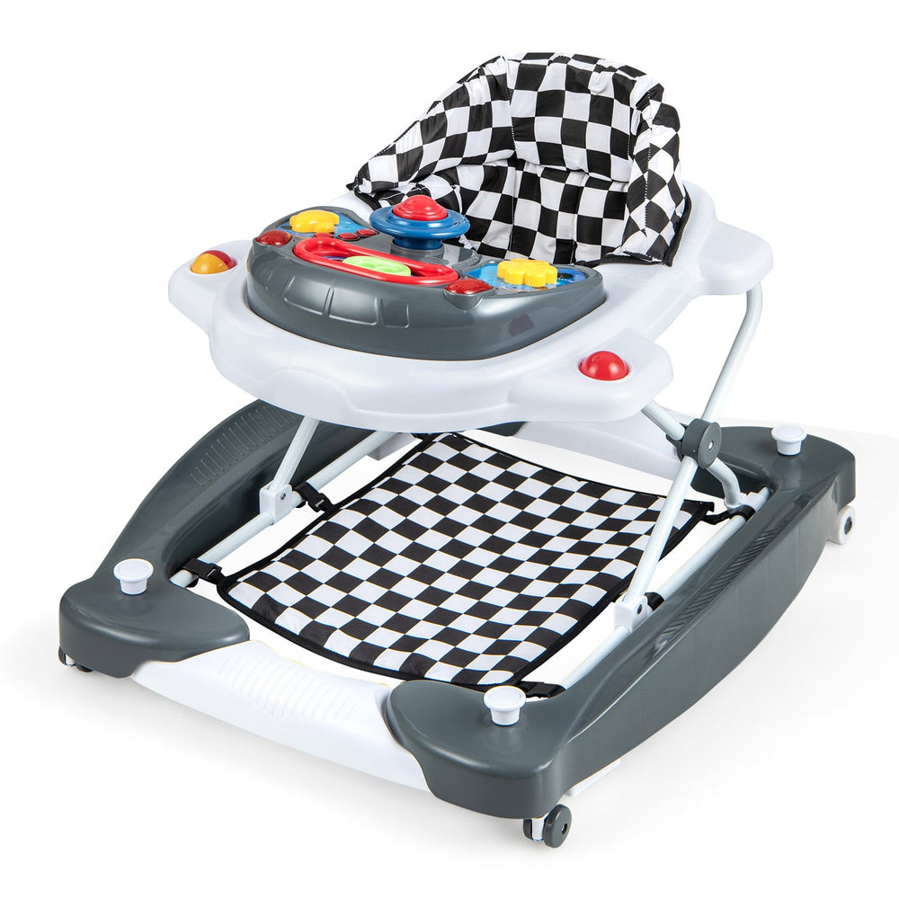 6 in 1 Adjustable Baby Walker Folding Baby Activity Center with Music Lights-Grey