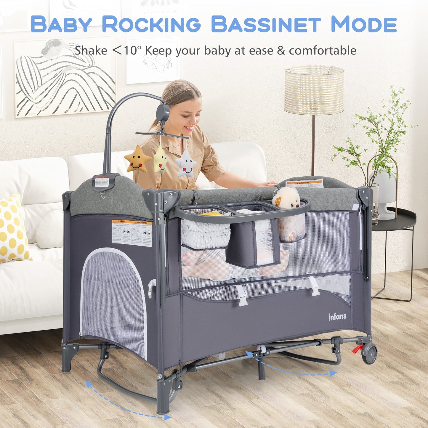 6-in-1 Baby Bed Travel Cot with Changing Table for Baby-Blue