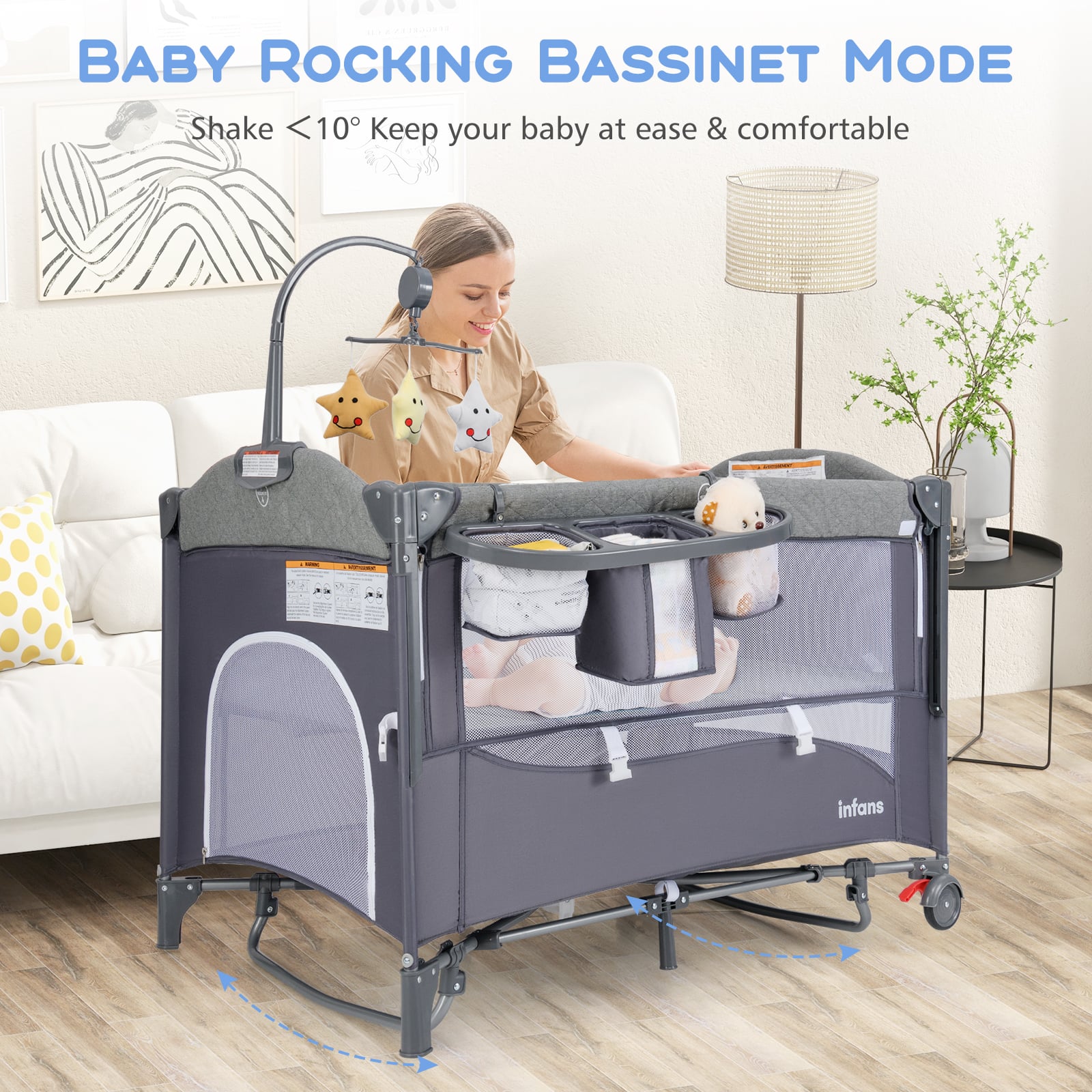 6-in-1 Baby Bed Travel Cot with Changing Table for Baby-Blue