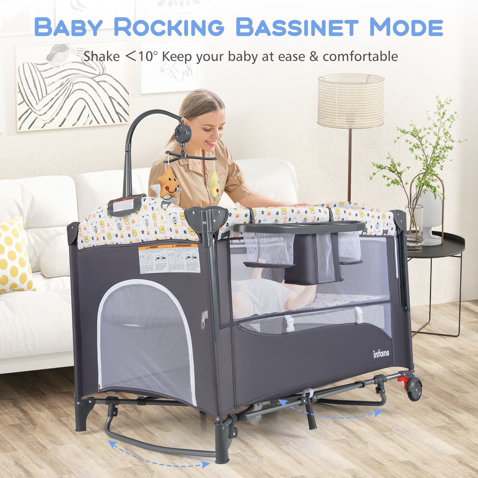 6-in-1 Baby Bed Travel Cot with Changing Table for Baby-Grey
