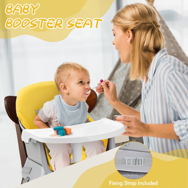 6-in-1 Baby High Chair with 5-Point Harness and Removable Tray-Yellow
