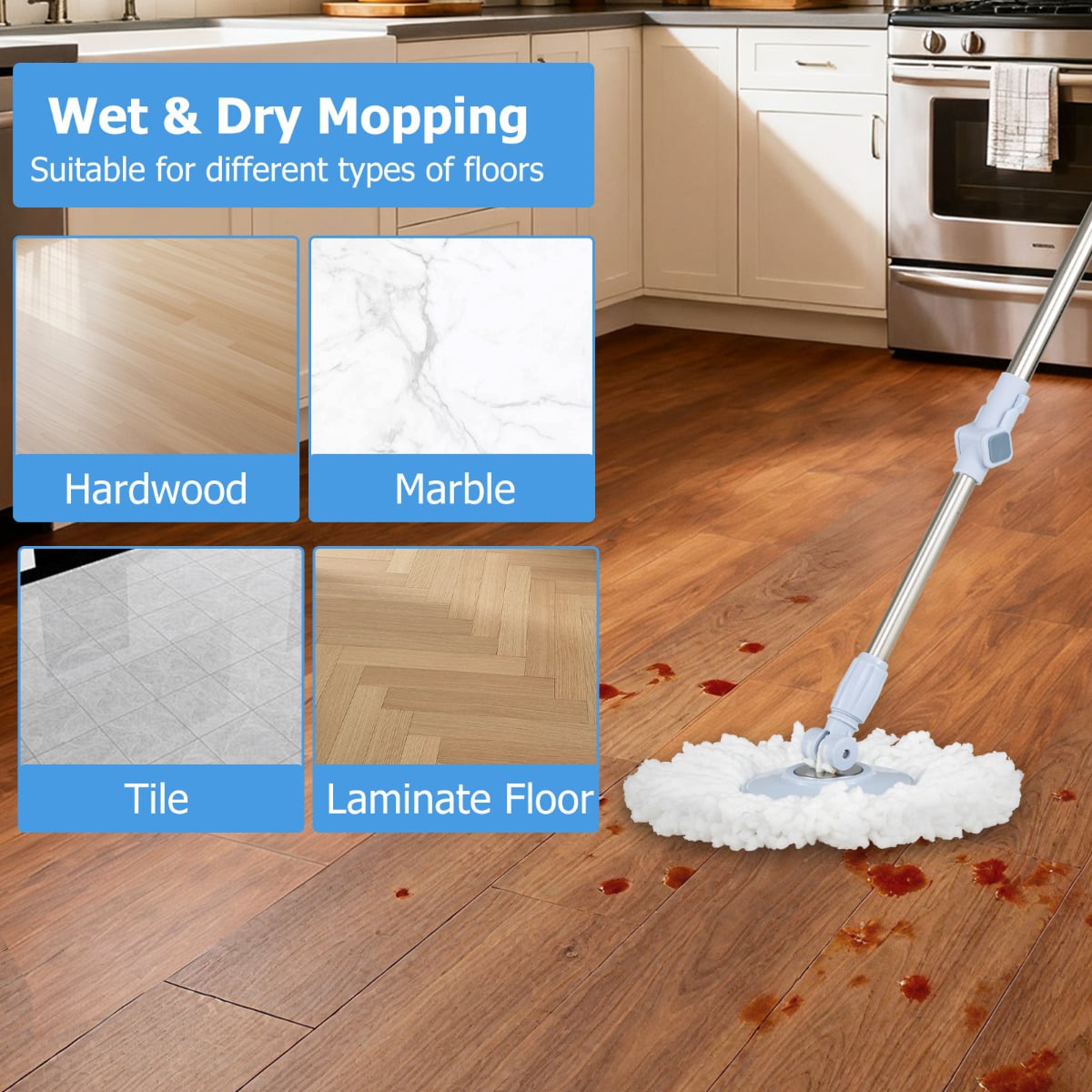 6 Packs Reusable Round/Rectangular Mop Pads Compatible with Sweeper Mops (Not Included)-Size 2