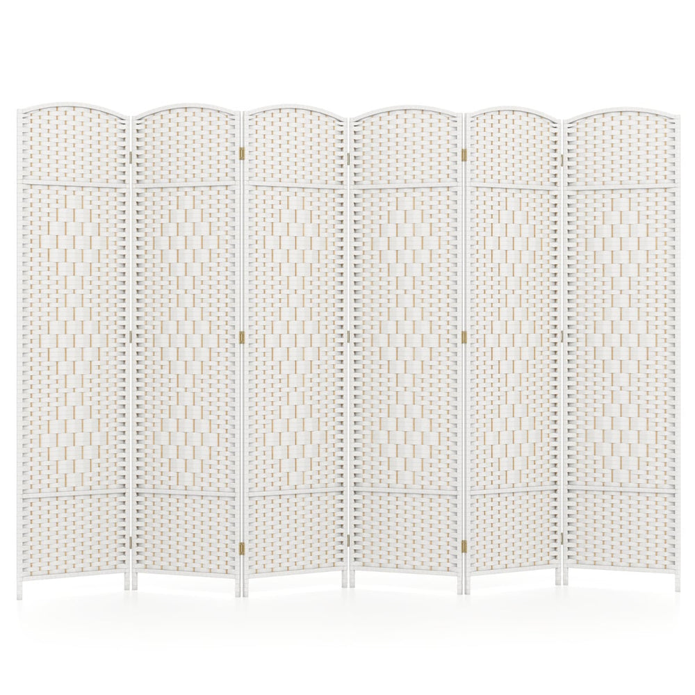 6 Panel Folding Room Divider with Hand-Woven Wicker for Home Office-White