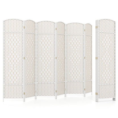 6 Panel Folding Room Divider with Hand-Woven Wicker for Home Office-White