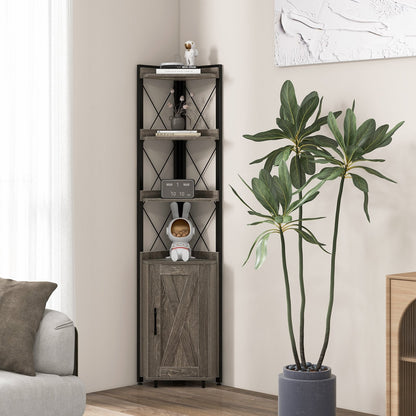 180cm Tall Corner Bookshelf with 5-position Adjustable Shelf and Door-Grey