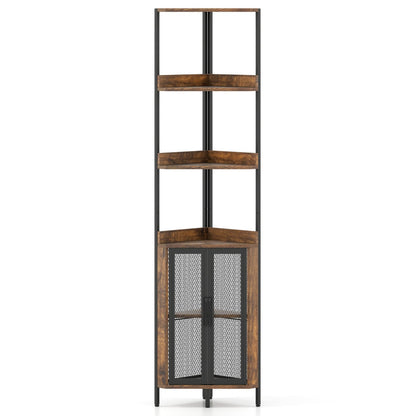 6-Tier Corner Shelf 170CM Tall Corner Bookshelf with Cabinet-Rustic Brown