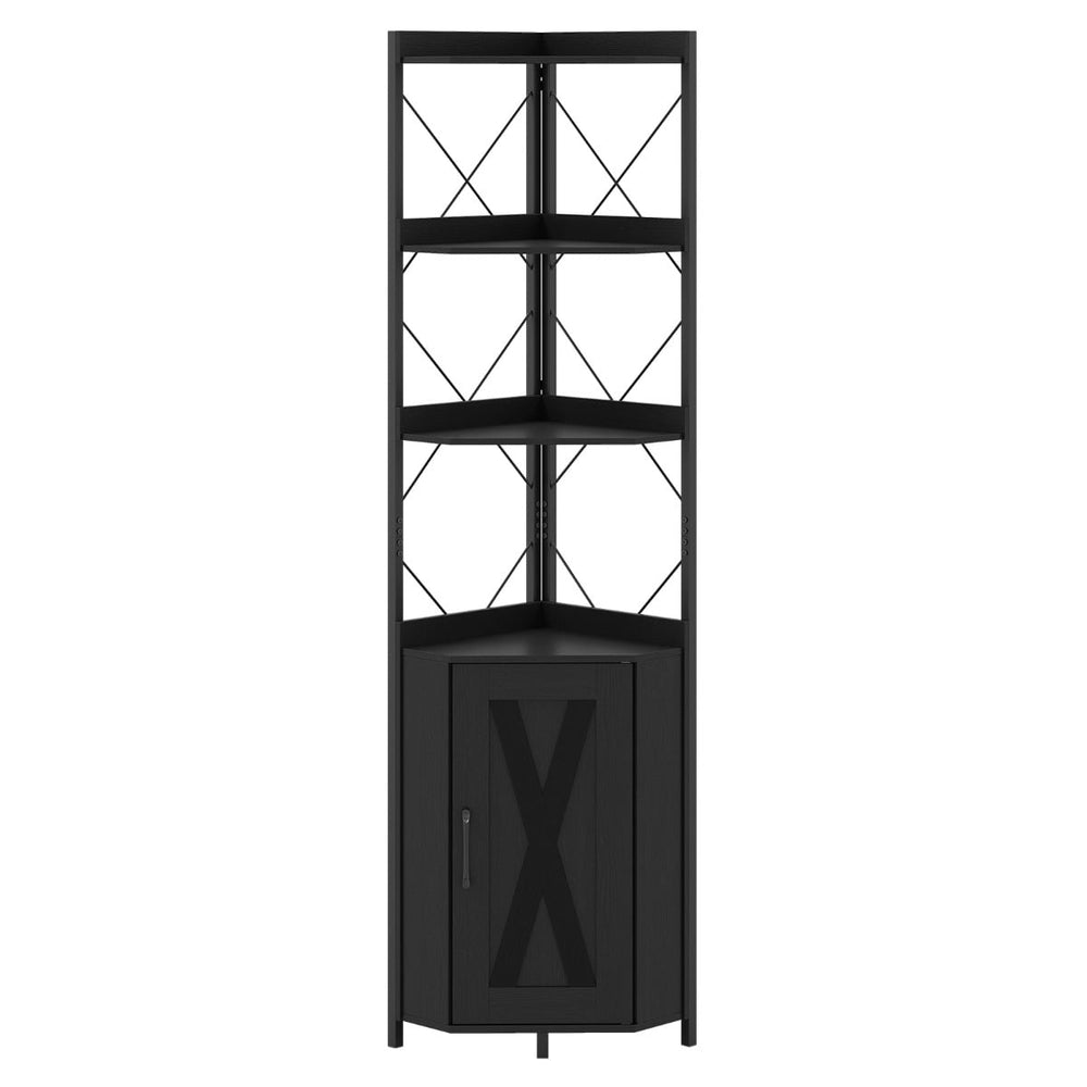 6-Tier Corner Storage Shelf with Door and Raised Edge Protection-Black