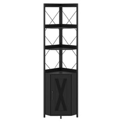 6-Tier Corner Storage Shelf with Door and Raised Edge Protection-Black