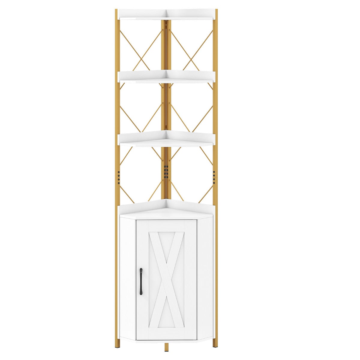 6-Tier Corner Storage Shelf with Door and Raised Edge Protection-White
