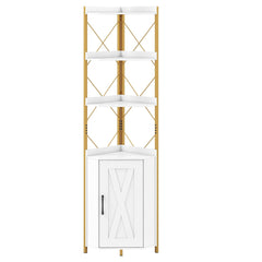 6-Tier Corner Storage Shelf with Door and Raised Edge Protection-White
