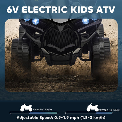 AIYAPLAY 6V Kids ATV, 4 Wheeler Electric Ride on Car with Music and LED Headlights, for Ages 3-8 Years Boys and Girls, Black