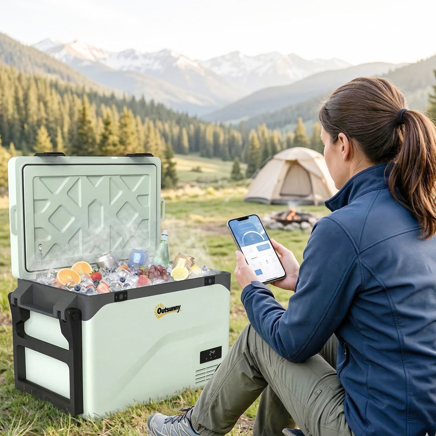Outsunny 42.5L Compressor Car Fridge Freezer, Camping Refrigerator with App Control, 20Â°C-20Â°C
