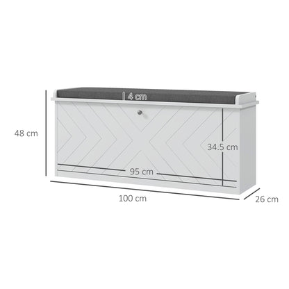 HOMCOM 10-Shoe Storage Bench, with Padded Top Seat - White/Grey