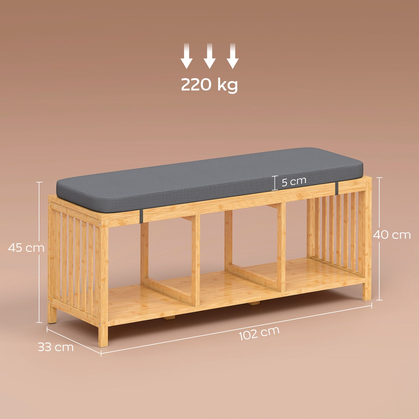 HOMCOM Bamboo Shoe Bench, Entryway Storage Bench with Padded Cushion and Open Shelf, Natural Wood Finish