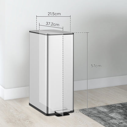 HOMCOM 20L Kitchen Pedal Bin, Slim Stainless Steel Rubbish Bin, Removable Inner Bucket, Soft-Close and Stay-Open Lid, Silver Tone