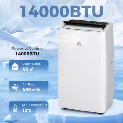 HOMCOM Portable Air Conditioner 14000 BTU, 4-in-1 Air Conditioning Unit, Dehumidifier, Cooling, Fan, Sleep Mode with 3 Speeds, Remote Control, LED Display, 24H Timer, Window Kit, Children Lock, 40m2