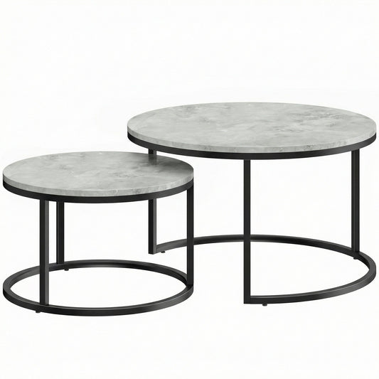 HOMCOM Set of Two Marble-Effect Stacking Tables - Grey