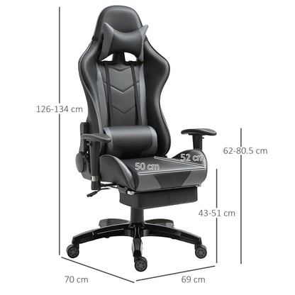 HOMCOM Gaming Chair Swivel Home Office Racing Gamer Desk Chair w/ Footrest, Black Grey