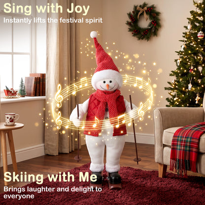 HOMCOM 2ft Singing Skiing Santa Claus, Standing Christmas Animated Santa Figure with Ski Board, Poles, Sound/Touch Activated