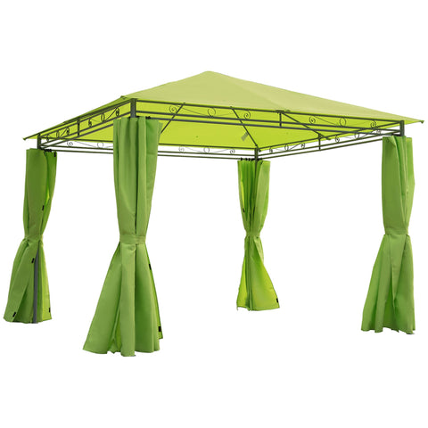 Outsunny√Ç 3√Ç x√Ç 3(m) Garden Gazebo, Outdoor Gazebo Canopy Shelter with Curtains and Steel Frame for Lawn, Yard and Deck, Green
