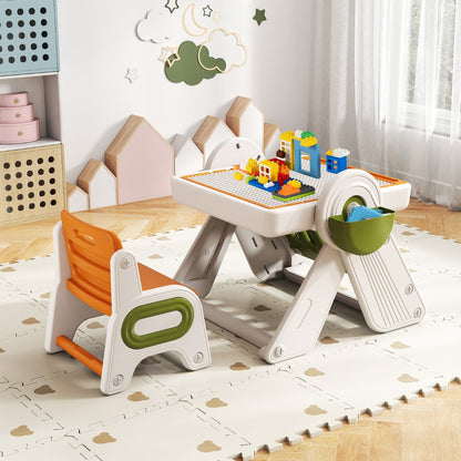 6-in-1 Multi-activity Children Table & Chair Folding Art Easel Set-Orange
