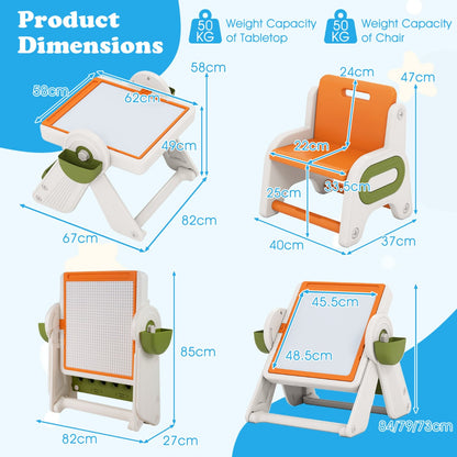 6-in-1 Multi-activity Children Table & Chair Folding Art Easel Set-Orange
