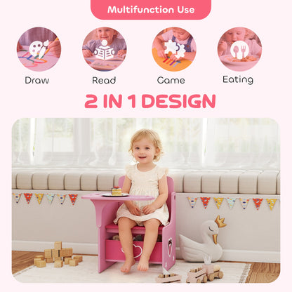 AIYAPLAY Kids Table and Chair Set, Children Desk and Chair with Storage Bins for Playing, Reading, Painting, for Ages 3-5, Pink