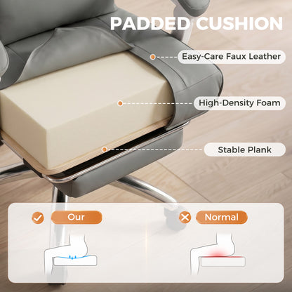 HOMCOM Ergonomic Executive Office Chair, Velvet Reclining Desk Chair with Lumbar Support, Footrest, Plush Thick Cushion, Grey