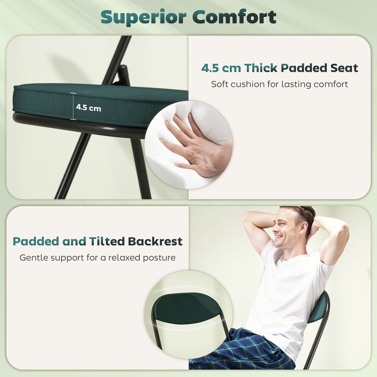 HOMCOM Set of Four Folding Corduroy Seat Chairs - Teal