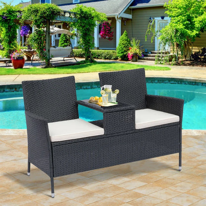 Outsunny 2-Seater Rattan Loveseat Jack and Jill Seat, 63Dx133Wx84H cm-Black