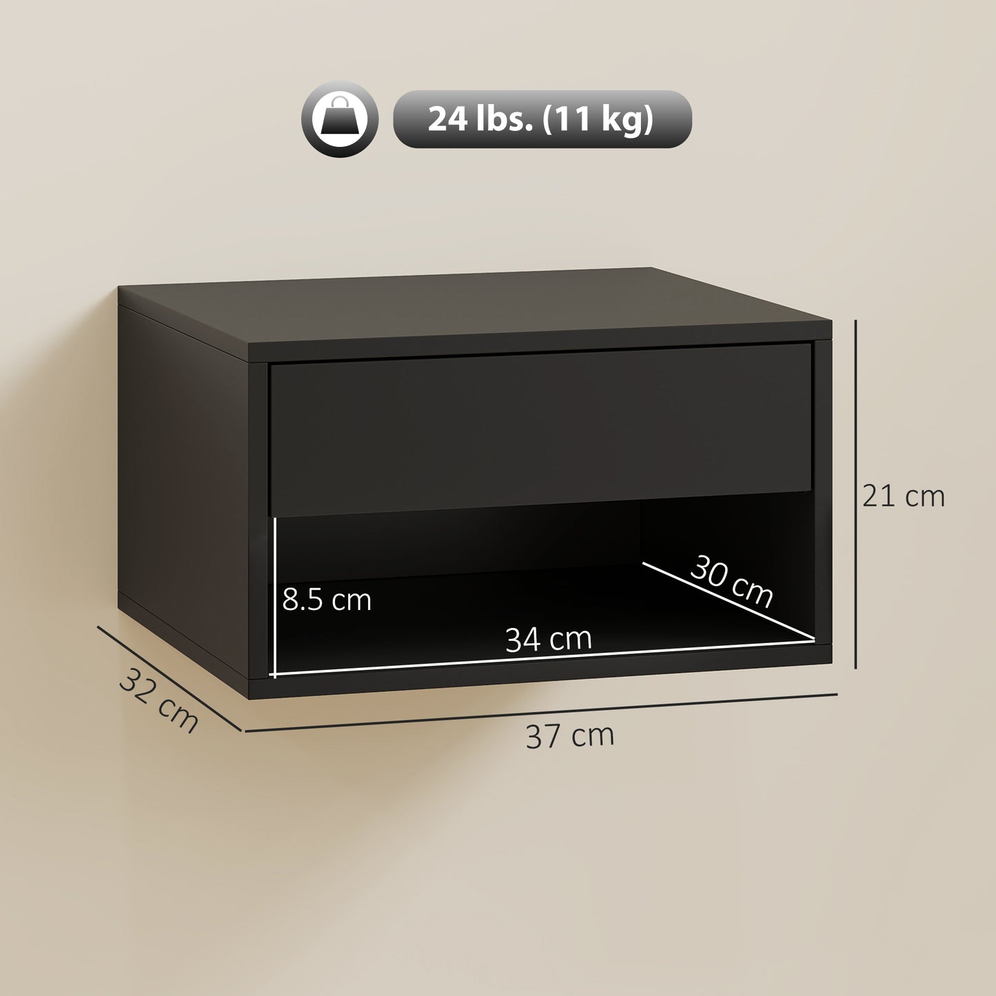 HOMCOM Floating Bedside Tables Set of 2, Wall Mounted Nightstand, Black