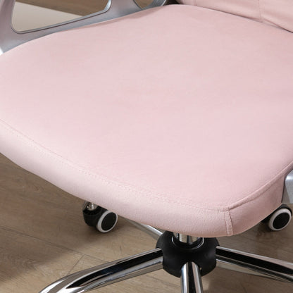 Vinsetto Office Chair Ergonomic 360° Swivel Diamond Tufted Home Work Velour Padded Base 5 Castor Wheels Pink