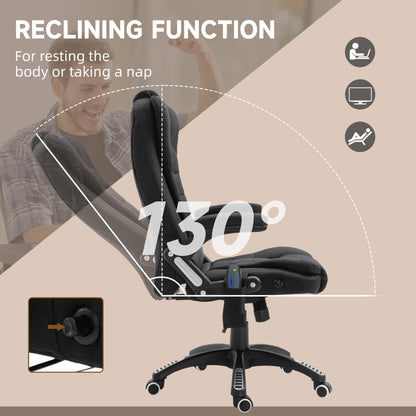 Vinsetto Massage Recliner Chair Heated Office Chair with Six Massage Points Linen-Feel Fabric 360¡ Swivel Wheels Black