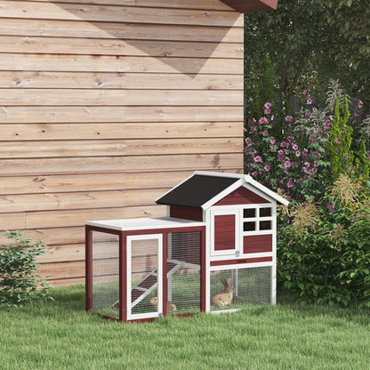 PawHut Rabbit Hutch Outdoor Wooden Guinea Pig Hutch Rabbit Run Bunny Cage Small Animal House Pull-Out Tray, Brown, 124 x 63 x 93 cm