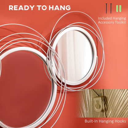 HOMCOM Metal Wall Mirrors, 107cm Modern Decorative Silver Mirror Decor Hanging, Home Wall Sculptures for Living Room Bedroom Dining Room