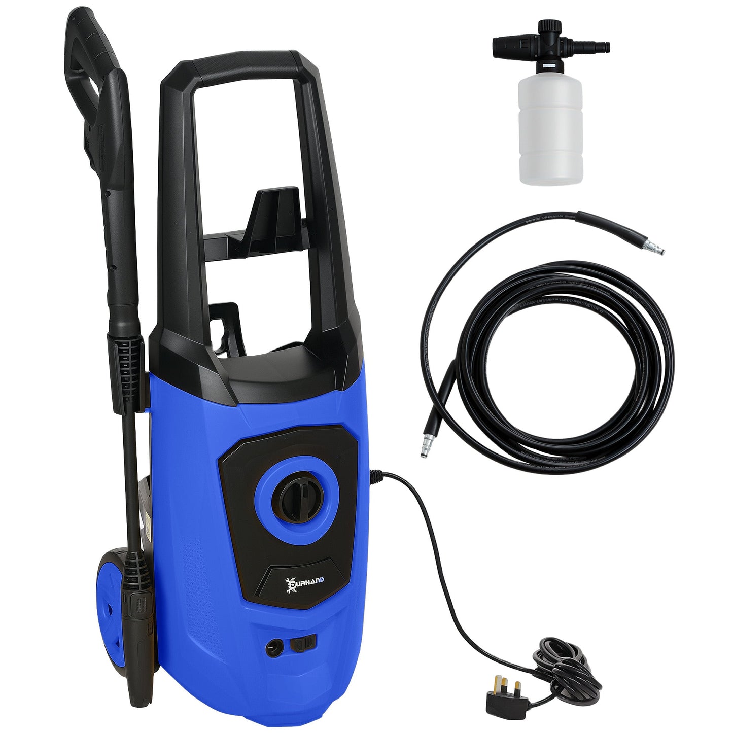 DURHAND High√Ç Pressure√Ç Washer, 150 Bar Pressure, 510 L/h Flow, 1800W, High-Performance Portable Power Jet Wash Cleaner, Blue