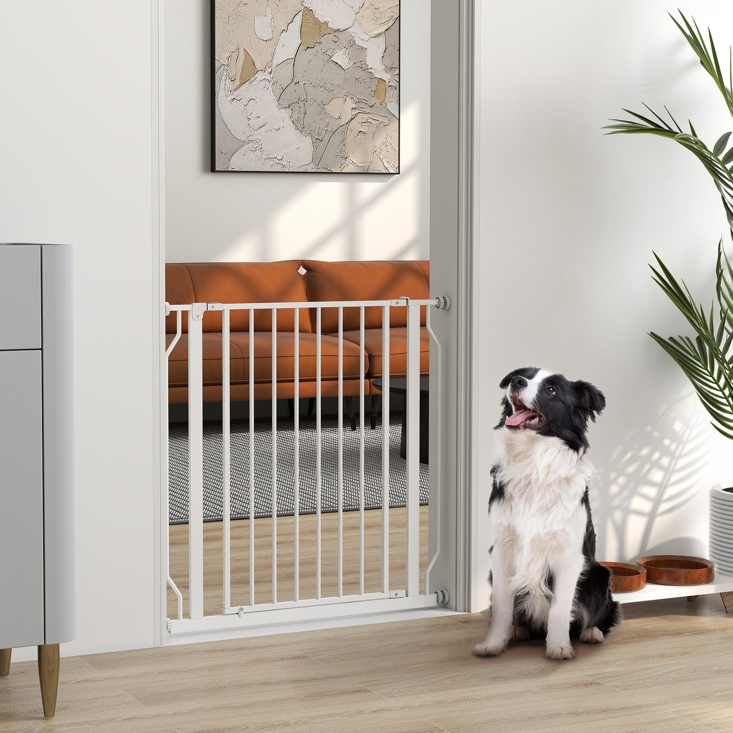PawHut Extra Wide Dog Safety Gate, with Door Pressure, for Doorways, Hallways, Staircases - White