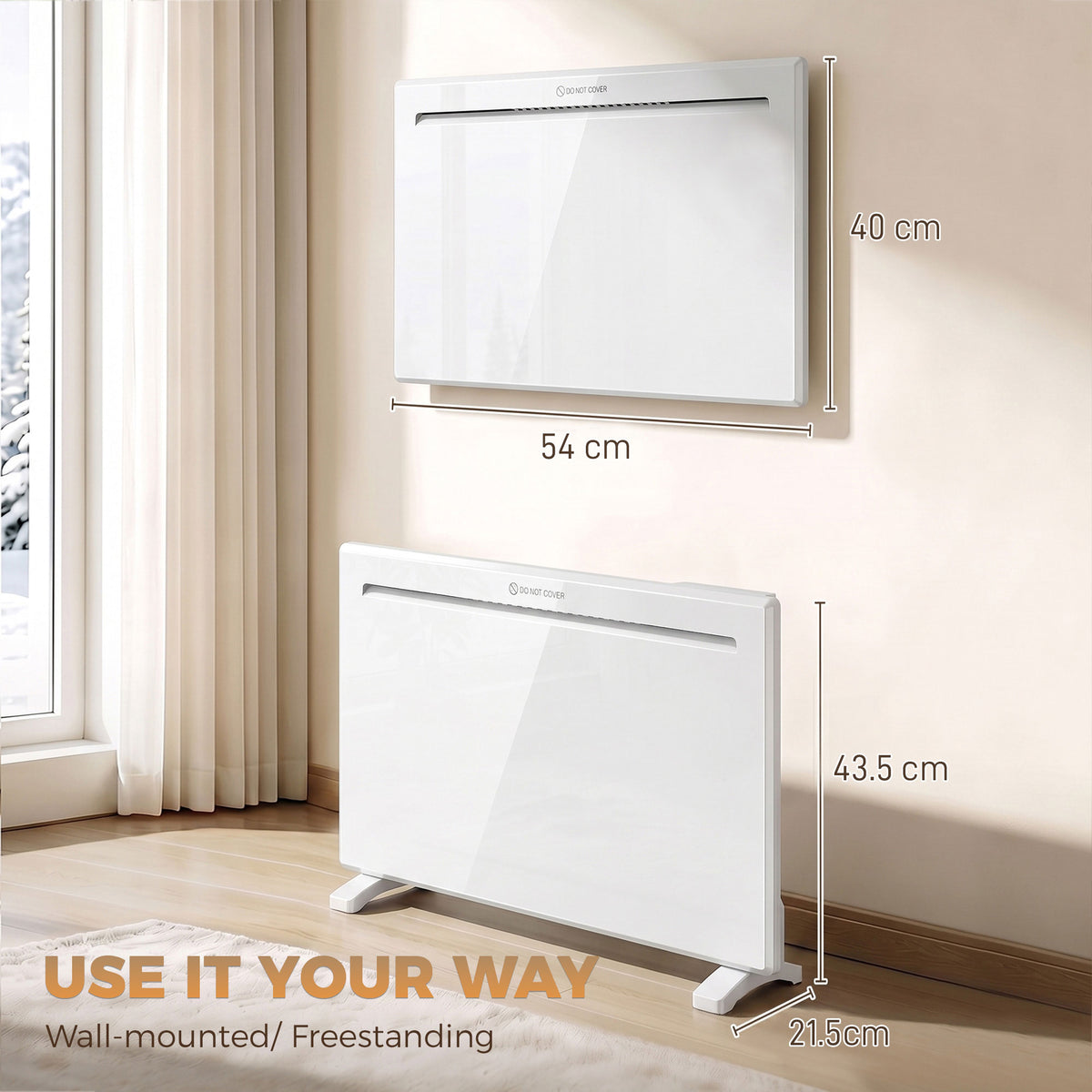 HOMCOM Smart Panel Heater Wall Mounted/Freestanding, Electric Heater with Weekly Timer, Open Window & Anti-Frost, 1000W, White