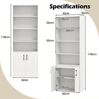 6-tier Modern Style Bookcase with Adjustable Shelves-White