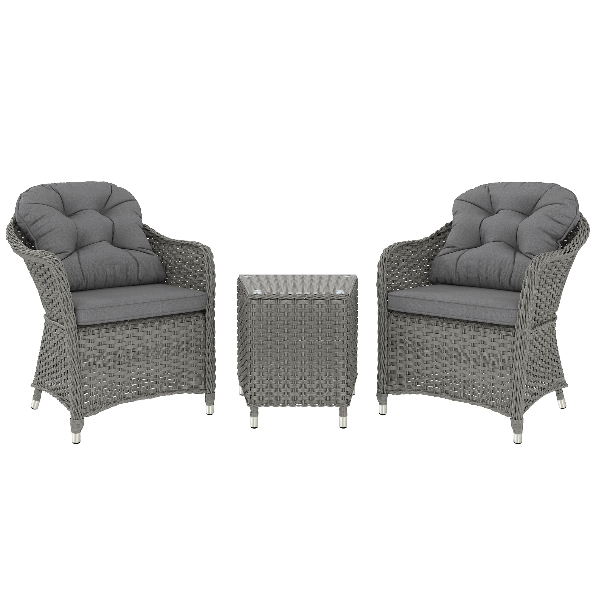 Outsunny Three-Piece Super Padded Rattan Set - Light Grey – Furniture Gold