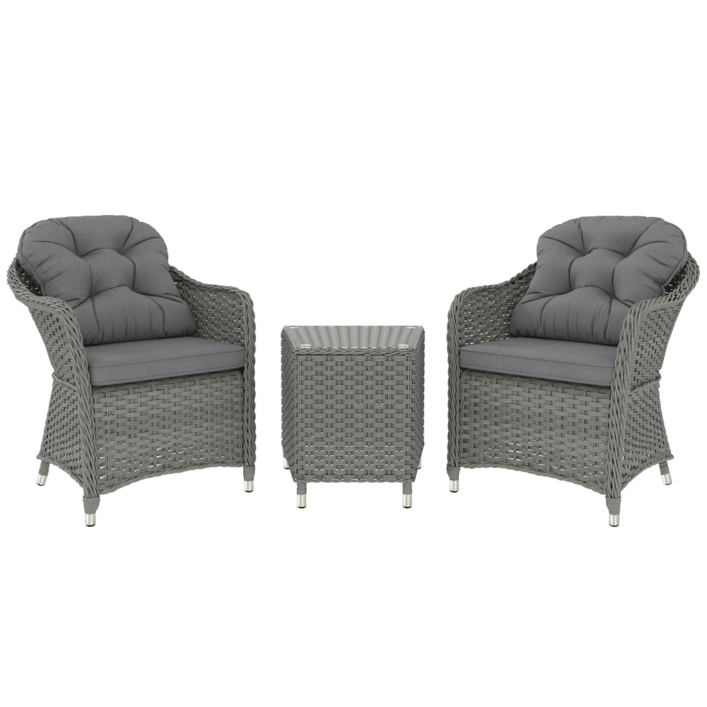 Outsunny Three-Piece Super Padded Rattan Set - Light Grey