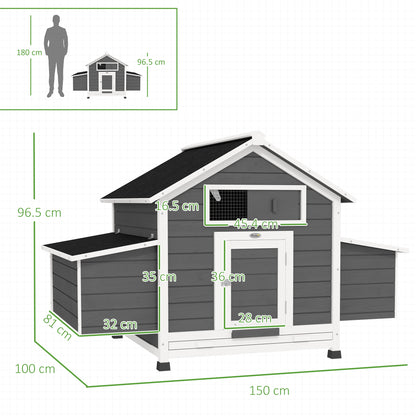 PawHut Chicken Coop, Wooden Outdoor Hen House with Nesting Box, Openable Waterproof Top, Pull-Out Tray, 150 x 100 x 97cm
