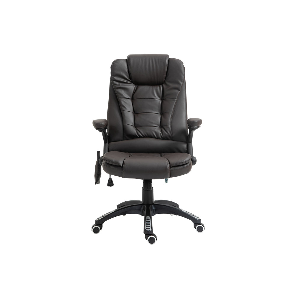 HOMCOM 6-Point Massage Office Chair with Seat Heated for Home Office, PU Leather High Back Executive Desk Chair with Adjustable Height and 360 Swivel for Work Study, Brown