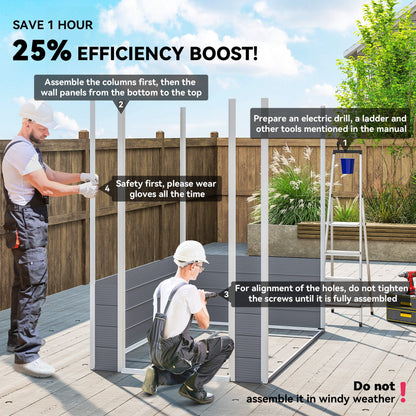 Outsunny 4.4ft x 6.2ft Aluminium Frame and Plastic Wall Shed, with Foundation - Grey